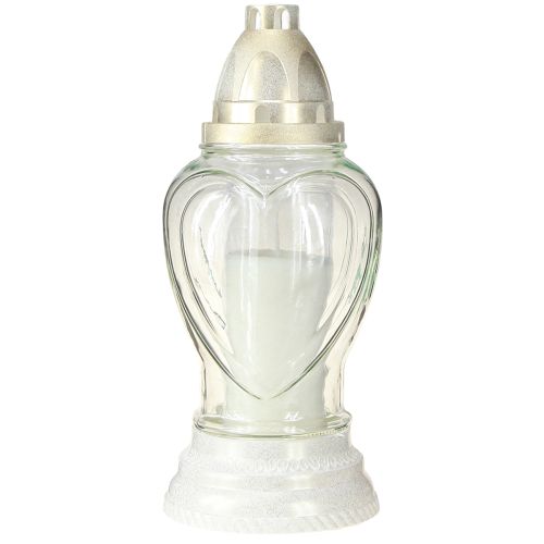 Floristik24 Sírlámpa üveg szív gravírozással sírlámpás átlátszó Ø11cm M26cm