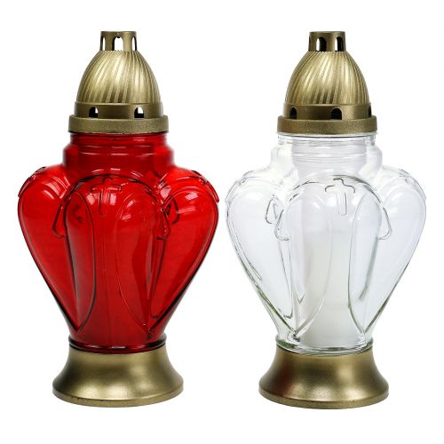 Floristik24 Sírfény szív 13cm x 13cm H29cm fehér, piros 2db