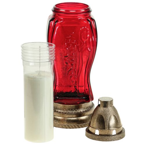 Floristik24 Sír könnyű üveg gravírozás angyal sírlámpás piros Ø11cm H28.5cm