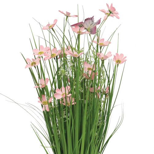 Floristik24 Rózsaszín fűcsokor virágokkal és pillangókkal, 70cm