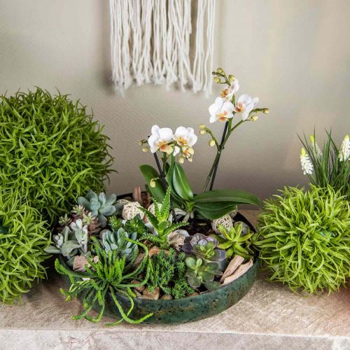 Floristik24 Nagy dísztál zöld antik fémtál Ø38cm H7cm