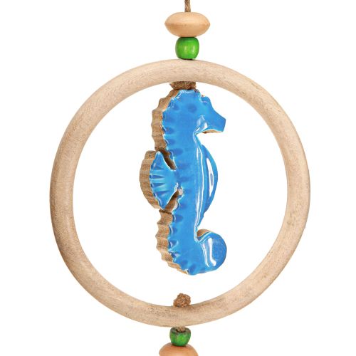 tételeket Függesztett dekoráció tengeri szélcsengő fa natúr kék H35cm 3db