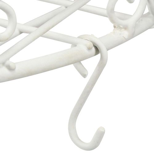 tételeket Függesztett dekorációs fémtálca akasztókkal, fehér színben Ø29,5cm H55cm