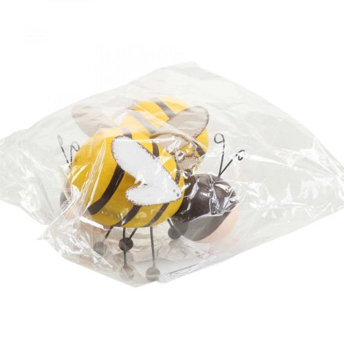 Floristik24 Függesztett dekoráció méhek dekoráció dekoratív fogas fa fém 9,5cm 2 db