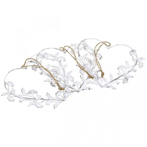 Floristik24 Dekoratív szív akasztható vintage pitypang fém fehér 17,5cm 3db