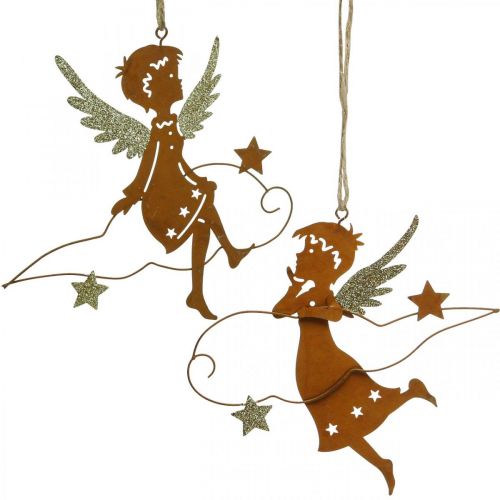 Deco fogas Karácsonyi angyal dekoráció fém rozsda 15cm 6db