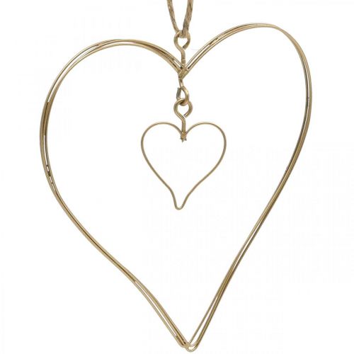 Díszszív akasztáshoz, függő dekoráció fém szív arany 10,5 cm 6 db