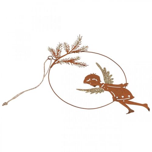 tételeket Angyal díszgyűrű fém rozsda karácsonyi dekoráció 23,5x16,5cm 3 db