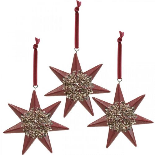 Floristik24 Karácsonyi medál deco csillag felakasztható Bordeaux 4db