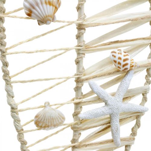 Floristik24 Tengeri haldísz fonással és kagylóval, dekor akasztós halforma natúr 38cm