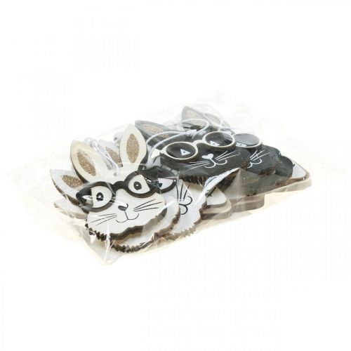 tételeket Fa medál nyúl szemüveggel sárgarépa csillám 4×7,5cm 9db