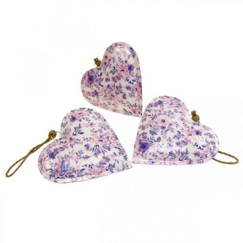 Floristik24 Deco medál fém szív dekó virágok 16x16x2,5cm 3db