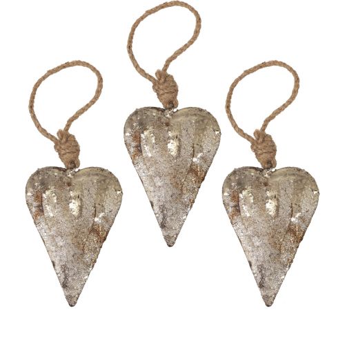 Floristik24 Függesztett dekoráció fém szívek díszítő szívek ezüst 11cm 3db