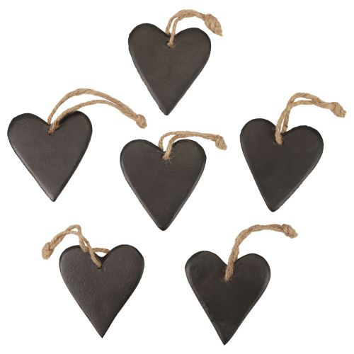 Függesztett dekoráció pala szív dekoratív szívek fekete 7cm 6db