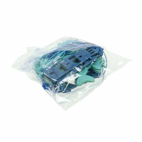 Floristik24 Tengeri dekoráció függeszthető világoskék, sötétkék fa válogatott 8cm 12db