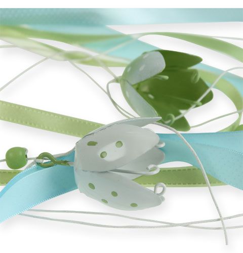 Floristik24 Dekoratív fogas fém virágokkal és szalagokkal 90cm