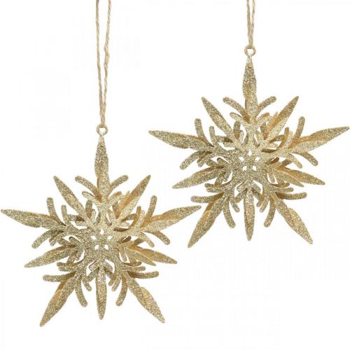 Hópehely, karácsonyfadísz, ablakdísz Karácsonyi Arany 12cm 4db