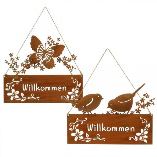 Floristik24 Deco felirat üdvözlöm akasztani rust look 25×18/21cm 2db