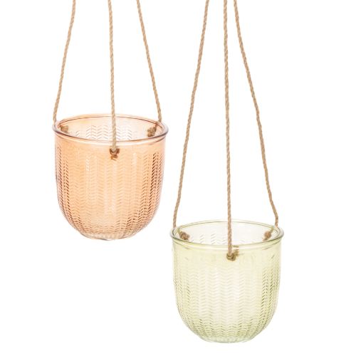 Függő üvegcserép, dekoratív üvegcserép, retró stílusú, zöld/barna, 14,5 cm, 2 darab vétel | Floristik24.hu