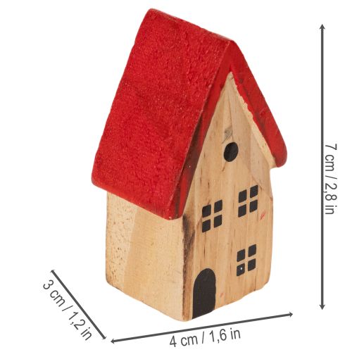 Fa díszház szett piros tetővel és fenyőfákkal, 12 cm, 6 darab | Floristik24.hu