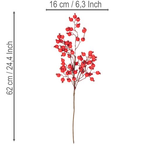 Mesterséges csipkebogyó ág fényes bogyókkal, 62cm | Floristik24.hu
