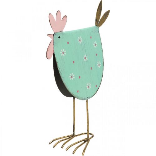 Floristik24 Dekoratív kakas fém dekoráció húsvéti türkiz, arany H18,5cm