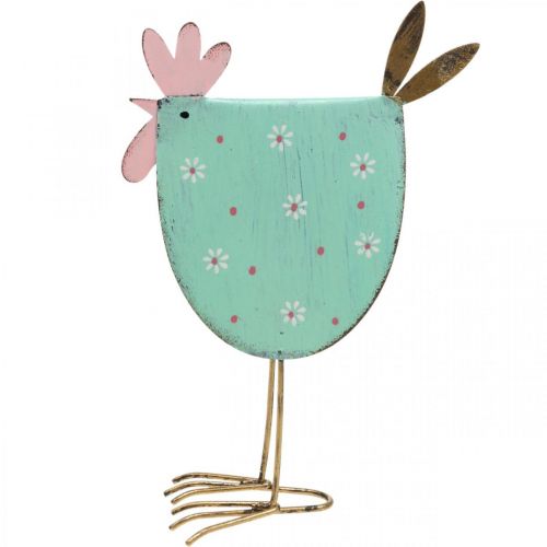 Floristik24 Dekoratív kakas fém dekoráció húsvéti türkiz, arany H18,5cm