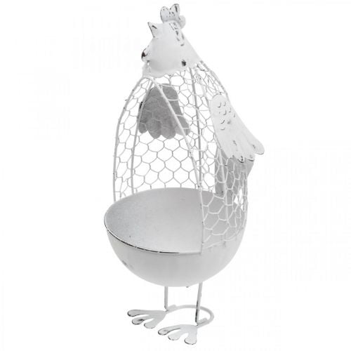 Ültetéshez való csirke, rácsos kosár, húsvéti dekoráció, vidéki fehér, ezüst H26,5cm Ø11,5cm