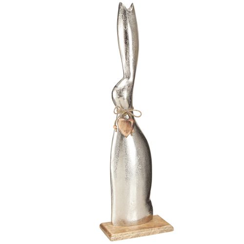 Floristik24 Dekoratív nyúl ezüst fa alapon – Elegáns húsvéti figura szív medállal H60cm