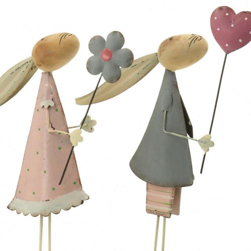 Floristik24 Tavaszi dekoráció, nyulak fémből, húsvét, nyúlpár, Valentin napi rózsaszín, kék 29,5/31,5 cm 2 db-os szett