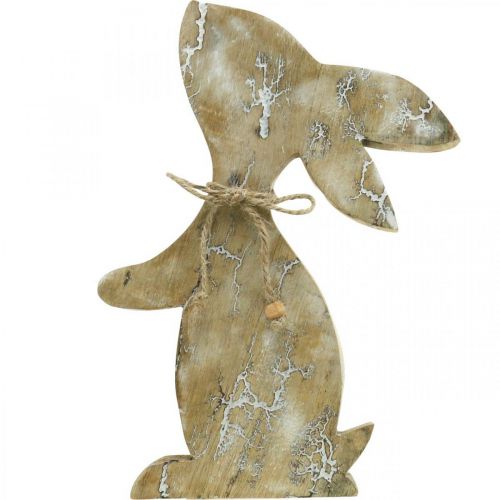 tételeket Fa nyuszi, tavaszi, húsvéti nyuszi ülő, húsvéti dekoráció natúr mintával, fehérre mosott H26cm