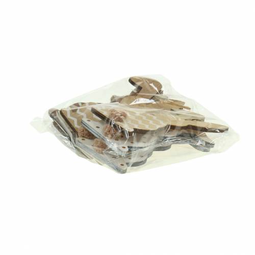 Floristik24 Húsvéti nyuszi akasztható krémszínű, barna, natúr fa válogatott H11,5cm 6db