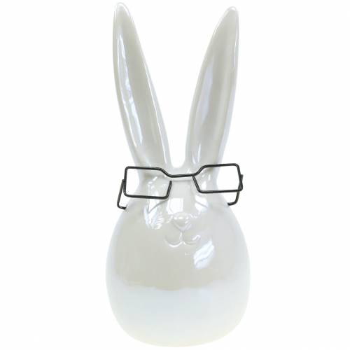 Floristik24 Húsvéti nyuszi szemüveggel fehér gyöngyház kerámia H27cm