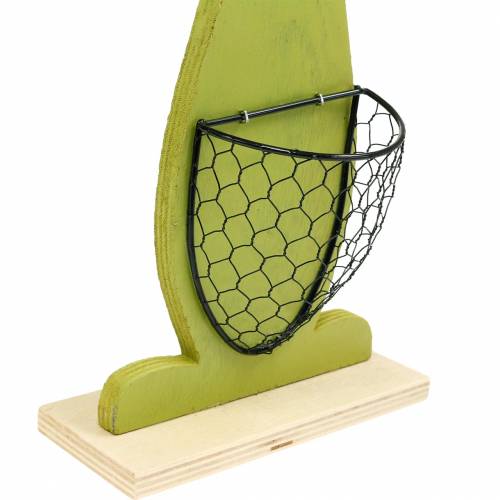 Floristik24 Húsvéti nyuszik kosár zölddel, tavaszi, dekoratív ültetőkosárral, húsvéti dekorációval fa nyuszi 2db