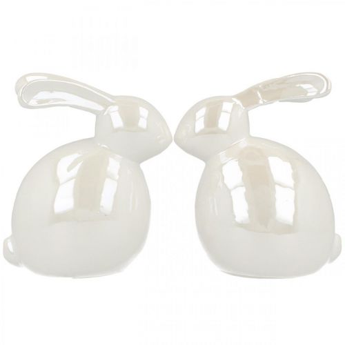 Floristik24 Dekoratív nyuszi, húsvéti dekoráció, kerámia húsvéti nyuszi fehér, gyöngyház H9,5cm 4db