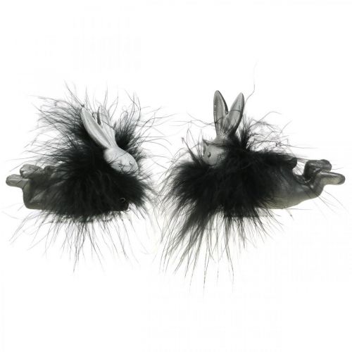 tételeket Húsvéti nyuszi dekoráció ezüst toll boa nyúlfigura húsvéti 8cm 2db