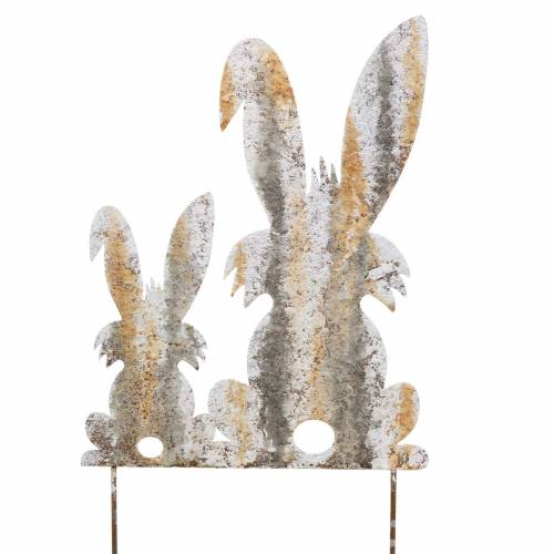 Floristik24 Húsvéti dekorációs nyuszi gyerekkel, rozsda nyír kinézetű fém 25 × 32 cm