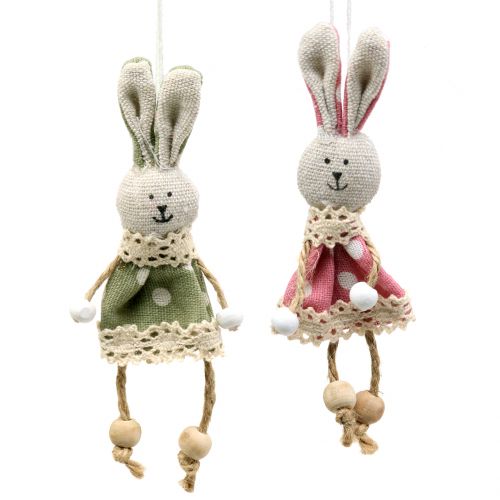 Floristik24 Nyuszi szövet rózsaszín/zöld felakasztáshoz 12cm 6db