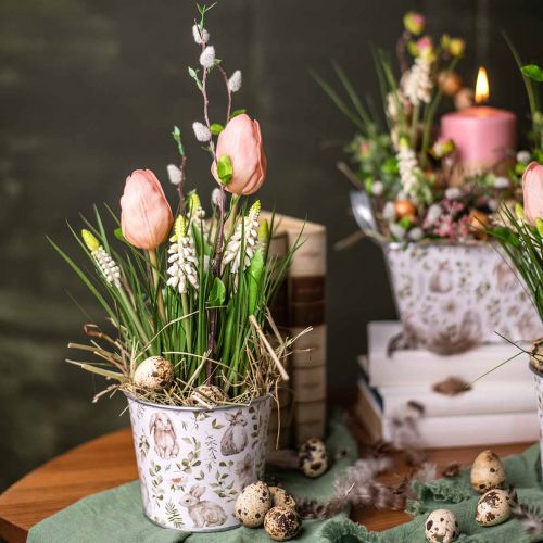 Floristik24 Nyuszi virágcserép húsvéti fém cachepot Ø12cm H10,5cm