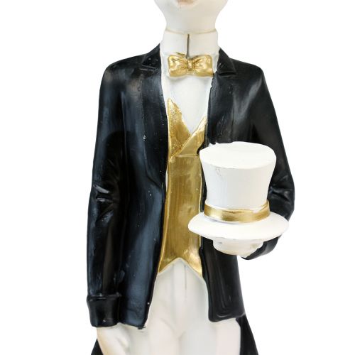 Floristik24 Nyúl dekoráció nyúl pár fekete arany fehér asztali dísz H32cm 2db