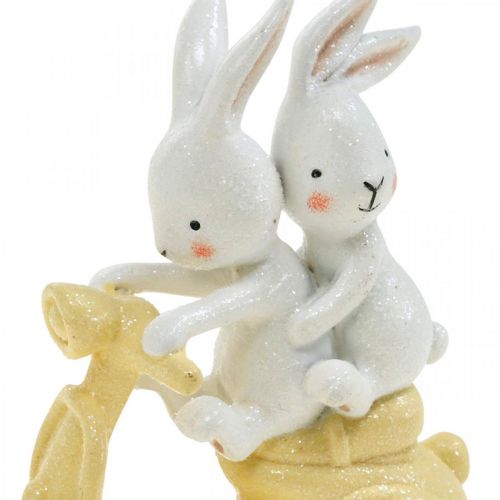 Floristik24 Tavaszi dekoráció csillámmal, nyuszi robogón, húsvéti dekoráció H9cm L7,5cm 3 db