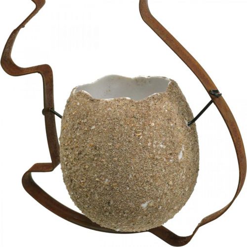 Floristik24 Nyúl díszítés akasztáshoz, fém nyúl tojással, tojáshéj patina ültetéshez 3 db