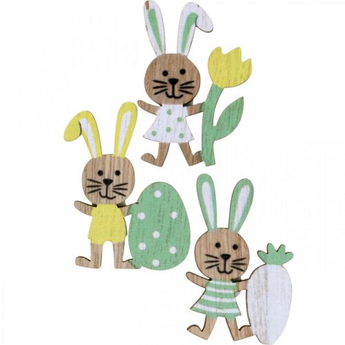 Floristik24 Húsvéti szóródísz, nyuszik tojással, virággal és sárgarépával, húsvéti nyuszi, szórható darabok ragasztóponttal H5cm 48 db