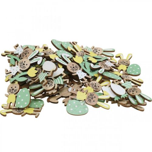 Floristik24 Húsvéti szóródísz, nyuszik tojással, virággal és sárgarépával, húsvéti nyuszi, szórható darabok ragasztóponttal H5cm 48 db