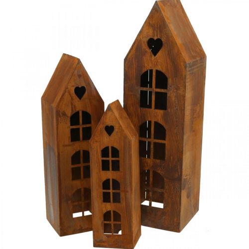 Floristik24 Lámpás ház fém dekoráció ház ablak patina 3 részes