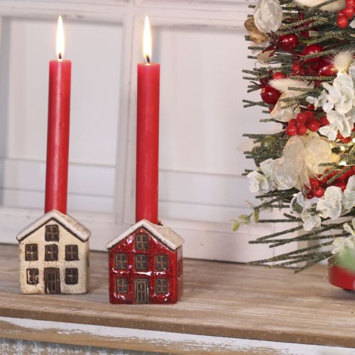 Kerámia gyertyatartó, díszes házikó hóval asztaldísznek, 7cm, 2 darab | Floristik24.hu