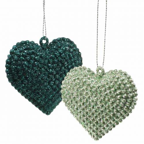 Floristik24 Smaragd csillogó szív készlet, jégkék 6 cm x 6,5 cm 12 db
