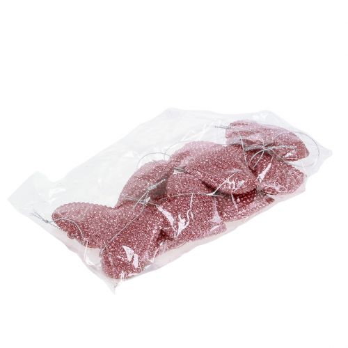 Floristik24 Szívrózsaszín csillámmal akasztható 6,5cm x 6,5cm 12db