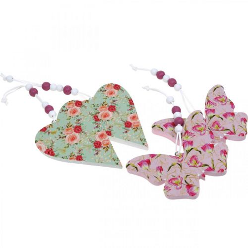 tételeket Medál virágmintával, szívvel és pillangóval, rugós dekoráció függesztéséhez H11,5/8,5cm 4db