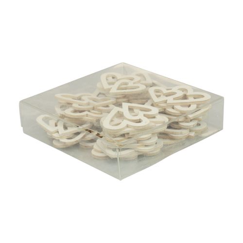 Floristik24 Szívdísz szórt dekoráció dupla szívek fa dekorációs krém 4,5cm 48 db